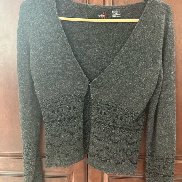 Women's Gray Cardigan with Black Accents - Picture 1 of 2